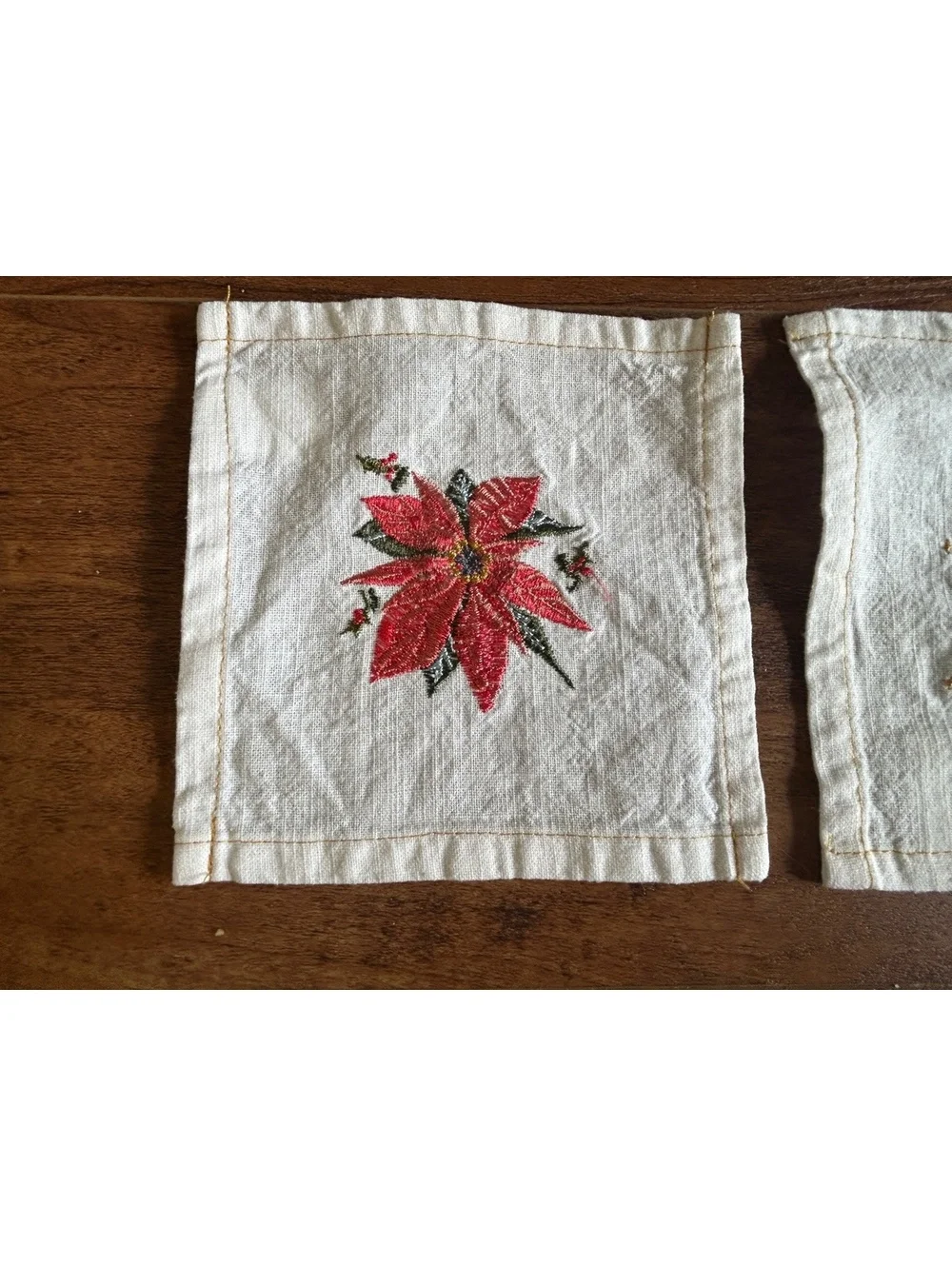 Set of 3 Embroidered Christmas Holiday Linen Napkins